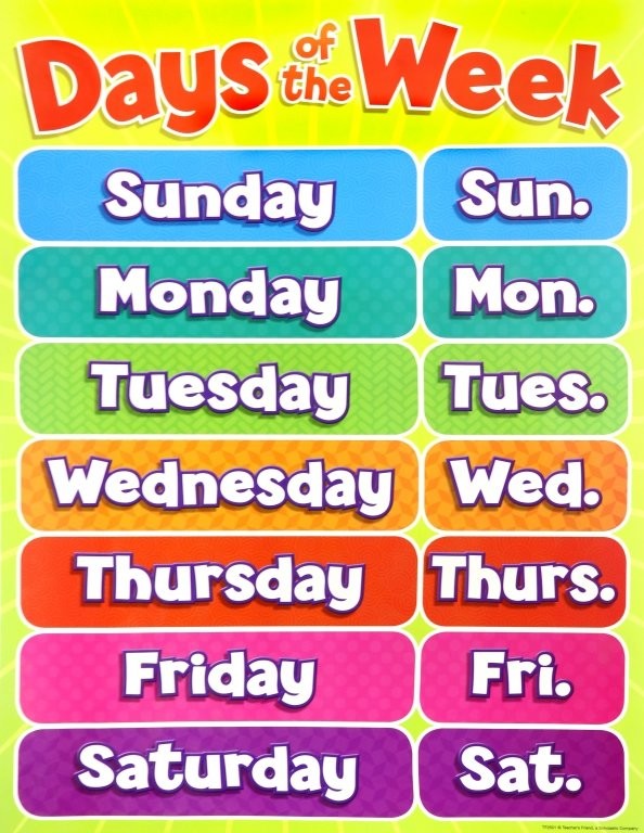 Days of the Week Chart