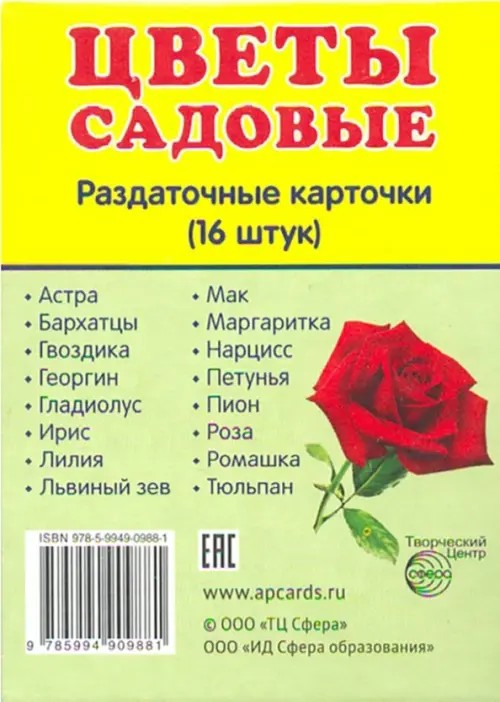 Демонстрационные картинки Супер: Цветы садовые. 16 раздаточных карточек с текстом