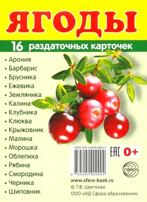 Демонстрационные картинки Супер: Ягоды. 16 раздаточных карточек с текстом