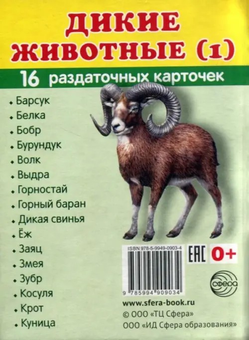 Дикие животные (1): 16 раздаточных карточек